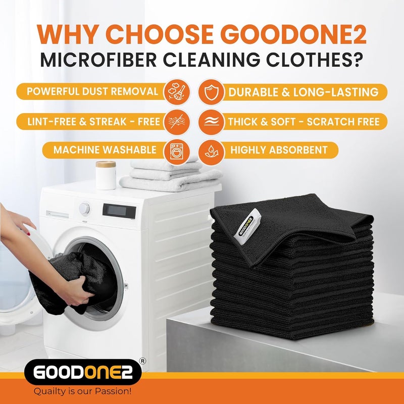 GOODONE2 12 Pack Microfiber Cleaning Cloth | Size 40x40cm | Thickness 400gsm | All Purpose Microfiber Towels - Clean, Dust, Polish, Scrub, Absorbent (Black 12 Pack) - Image 3
