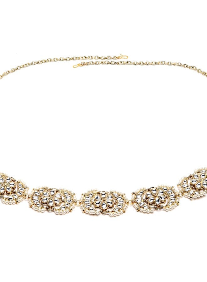 كارات كارت سوار خصر نسائي من كارات كارت مطلي بالذهب بتصميم زهري مصنوع يدويًا من الكوندان للنساء - Image 4