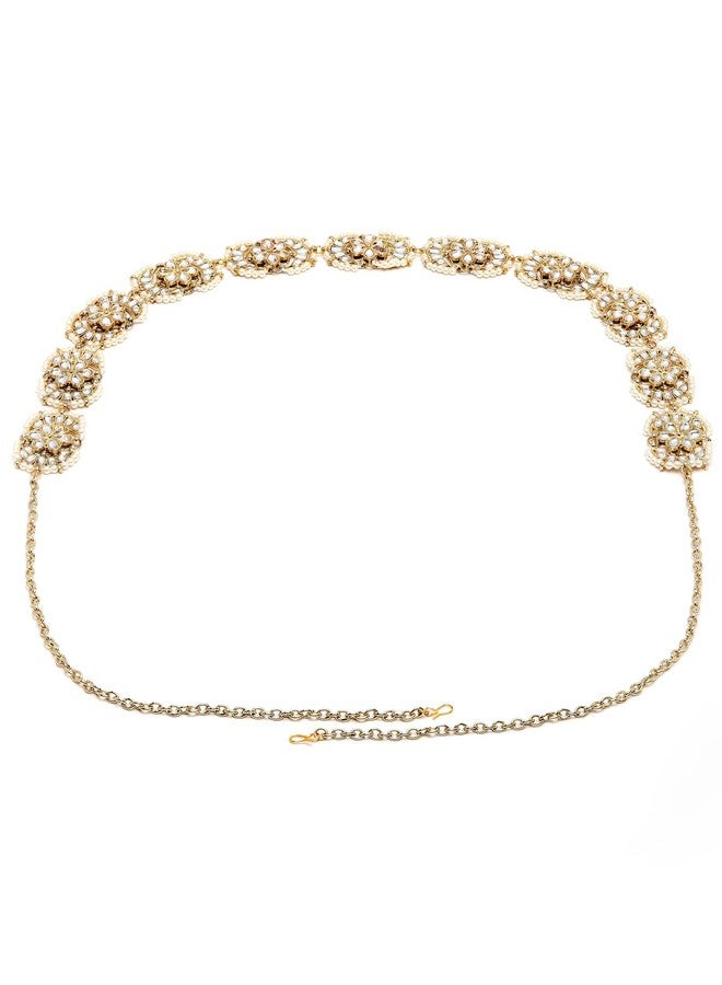 كارات كارت سوار خصر نسائي من كارات كارت مطلي بالذهب بتصميم زهري مصنوع يدويًا من الكوندان للنساء - Image 5