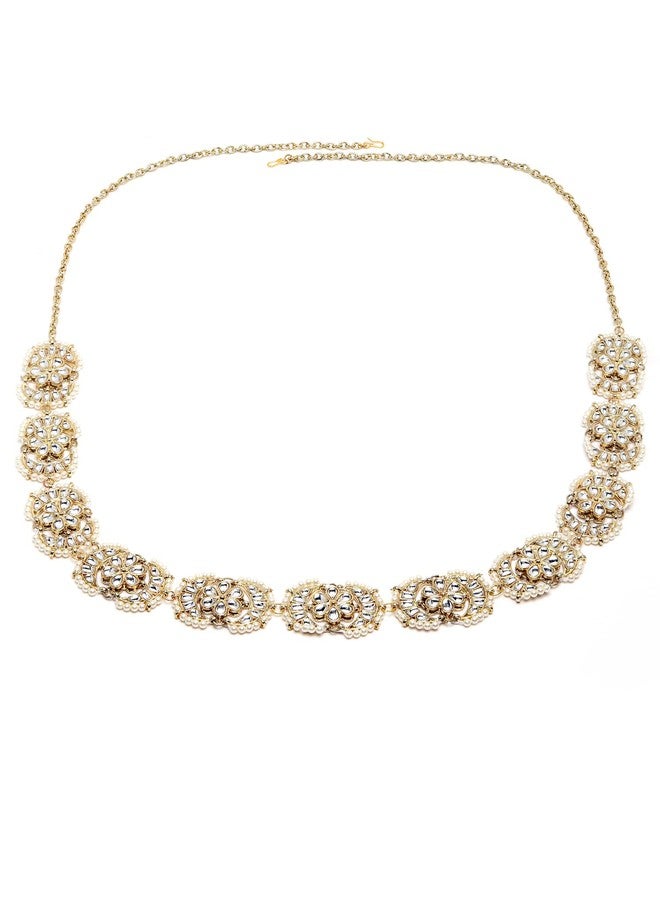 كارات كارت سوار خصر نسائي من كارات كارت مطلي بالذهب بتصميم زهري مصنوع يدويًا من الكوندان للنساء - Image 1