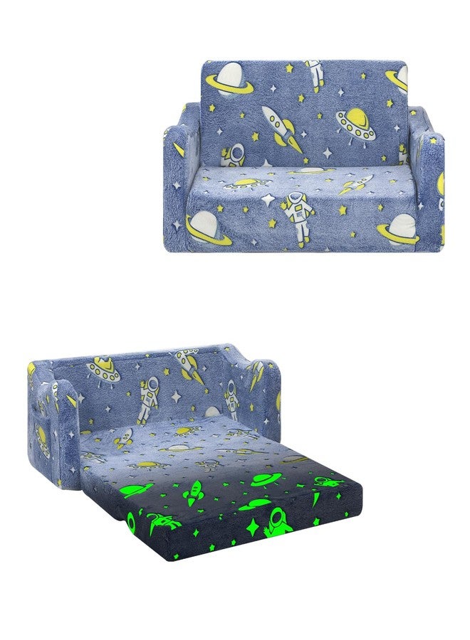 alldomess Kids Couch Extra Large,Glow in The Dark 2-in-1 Folding Kids Sofa Bed for Girls,2 Seats Convertible Sleeper Lounger Toddler Couch for Children Bedroom Playroom Nursery,Unicorn - Image 1