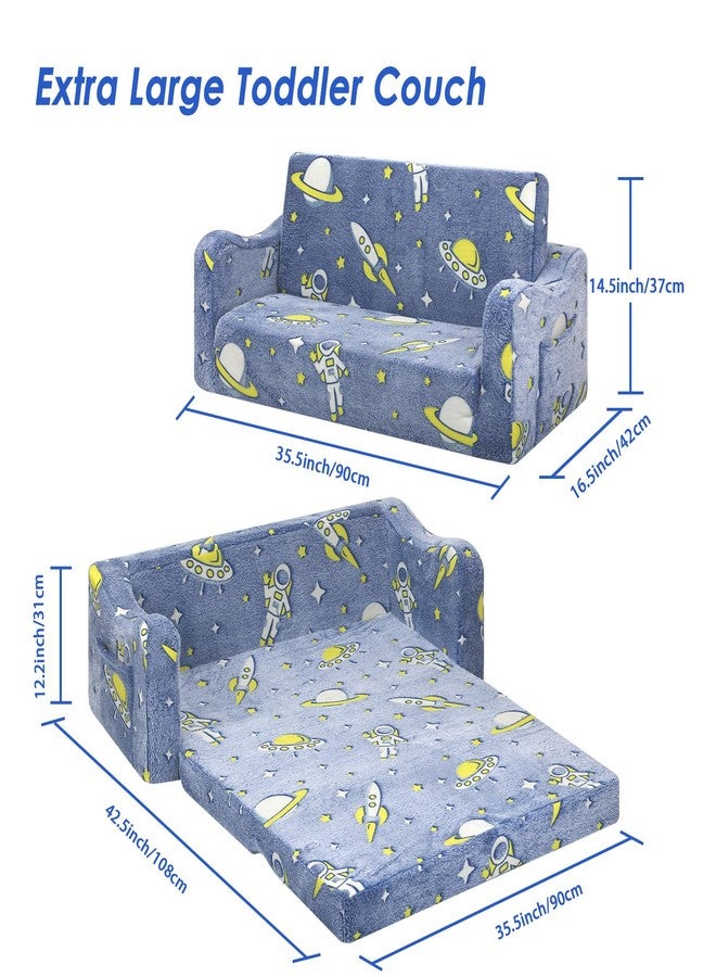 alldomess Kids Couch Extra Large,Glow in The Dark 2-in-1 Folding Kids Sofa Bed for Girls,2 Seats Convertible Sleeper Lounger Toddler Couch for Children Bedroom Playroom Nursery,Unicorn - Image 2