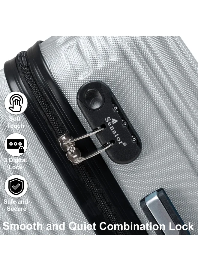 SENATOR Silver Hard Case Travel Bag Luggage Trolley for Unisex ABS Lightweight Suitcase with 4 Spinner Wheels KH110 Silver  | Best Price UAE