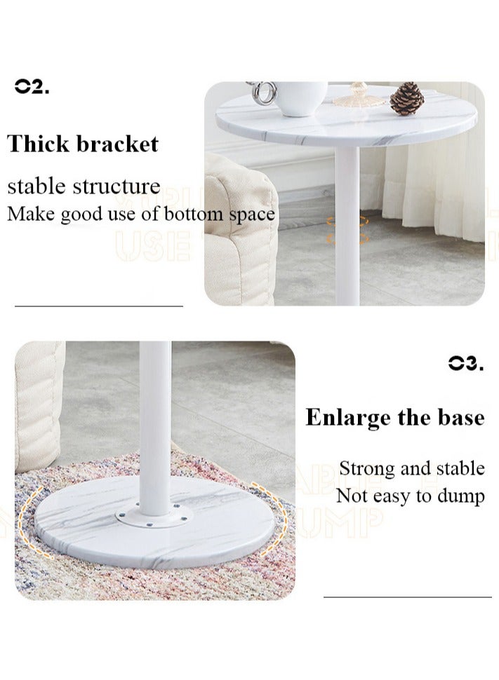 شو وو طاولة قهوة دائرية عصرية، طاولة جانبية صغيرة لغرفة المعيشة وغرفة النوم، سطح من الرخام الأبيض MDF، تصميم مقاوم للماء والتآكل - Image 5