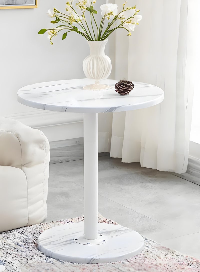 شو وو طاولة قهوة دائرية عصرية، طاولة جانبية صغيرة لغرفة المعيشة وغرفة النوم، سطح من الرخام الأبيض MDF، تصميم مقاوم للماء والتآكل - Image 1