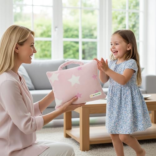 VigorSpring 3in1 Kids Travel Blanket and Pillow Set 40x60 Inches Soft Pink Star DesignKids Travel Blanket Airplane Compact with Bag Potable Pillow Blanket for Travel Airplane Train Bed Office - Image 3