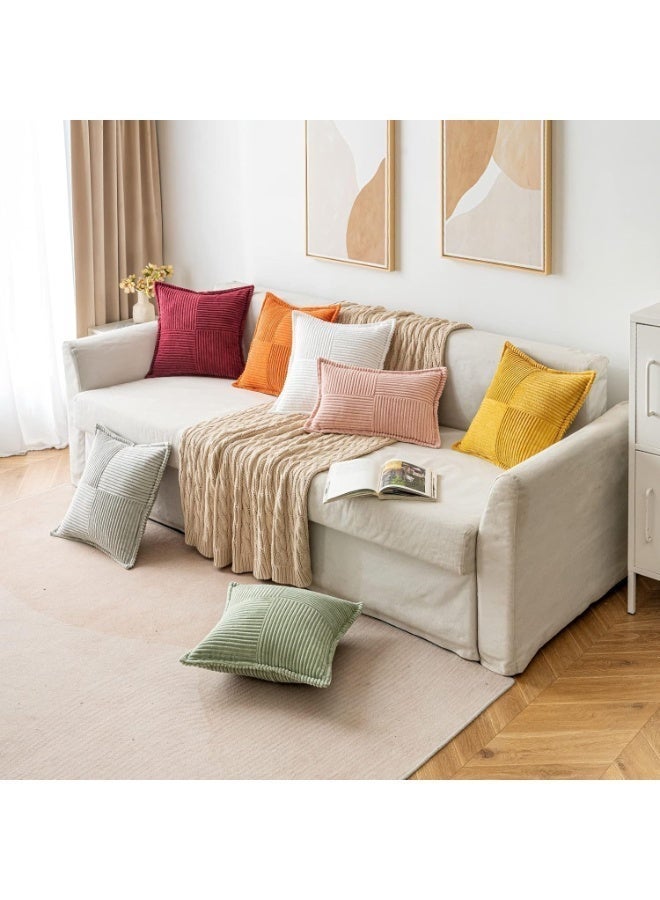 غطاء وسادة كوردوروي مع مجموعة ربط من 2 سوبر ناعمة بوهو خطية غطاء وسادة واسعة النطاق ديكور نسيج عيد الميلاد رمي وسادات للكريكة وسادة غرفة المعيشة 18x18 بوصة ، البيج - Image 4