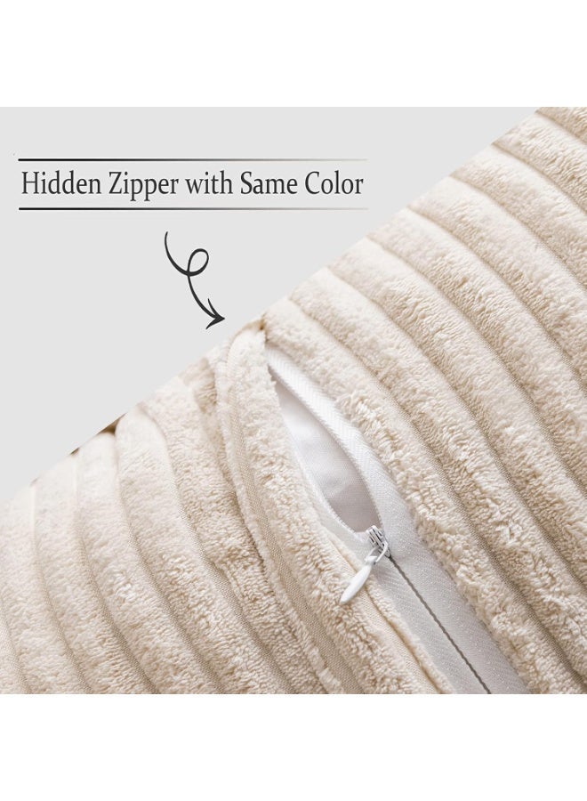 غطاء وسادة كوردوروي مع مجموعة ربط من 2 سوبر ناعمة بوهو خطية غطاء وسادة واسعة النطاق ديكور نسيج عيد الميلاد رمي وسادات للكريكة وسادة غرفة المعيشة 18x18 بوصة ، البيج - Image 2