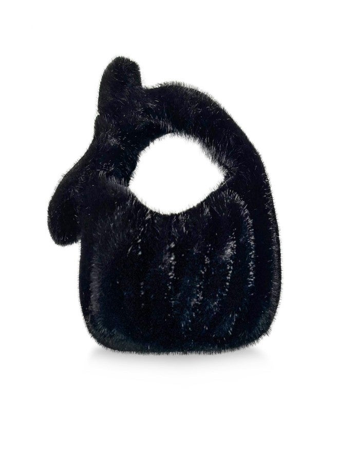 Cityelf Women's Furry Tote Bag Faux Fur Cute Mini Bags Plush Small Purse Autumn and Winter Handbag Black - Image 1