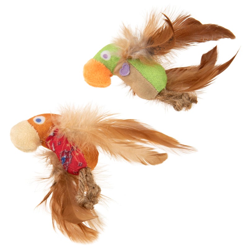 SmartyKat Instincts by SmartyKat 2-Pack HappyNip Love Mates Feather Birds Plush Cat Toys, Contains Catnip & Silvervine - Orange/Green, 2-Pack - Image 4