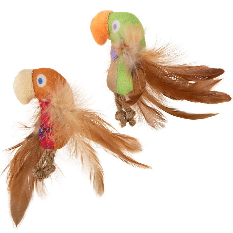SmartyKat Instincts by SmartyKat 2-Pack HappyNip Love Mates Feather Birds Plush Cat Toys, Contains Catnip & Silvervine - Orange/Green, 2-Pack - Image 1