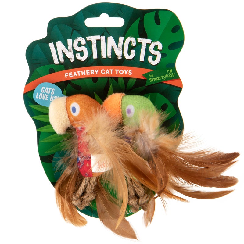 SmartyKat Instincts by SmartyKat 2-Pack HappyNip Love Mates Feather Birds Plush Cat Toys, Contains Catnip & Silvervine - Orange/Green, 2-Pack - Image 2