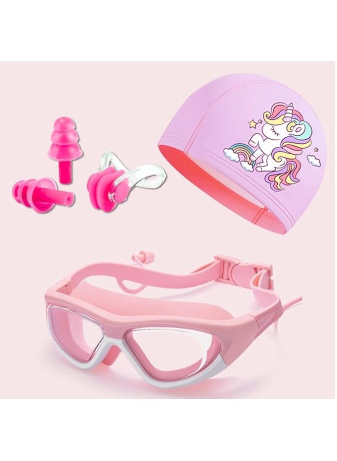 GUDOO - Kids Swim Goggles with Swimming Cap for Boys Girls Age 3-14 HD Swimming Goggle No Leaking and UV Protection with Nose Cover Connect Ear Plugs - Image 1