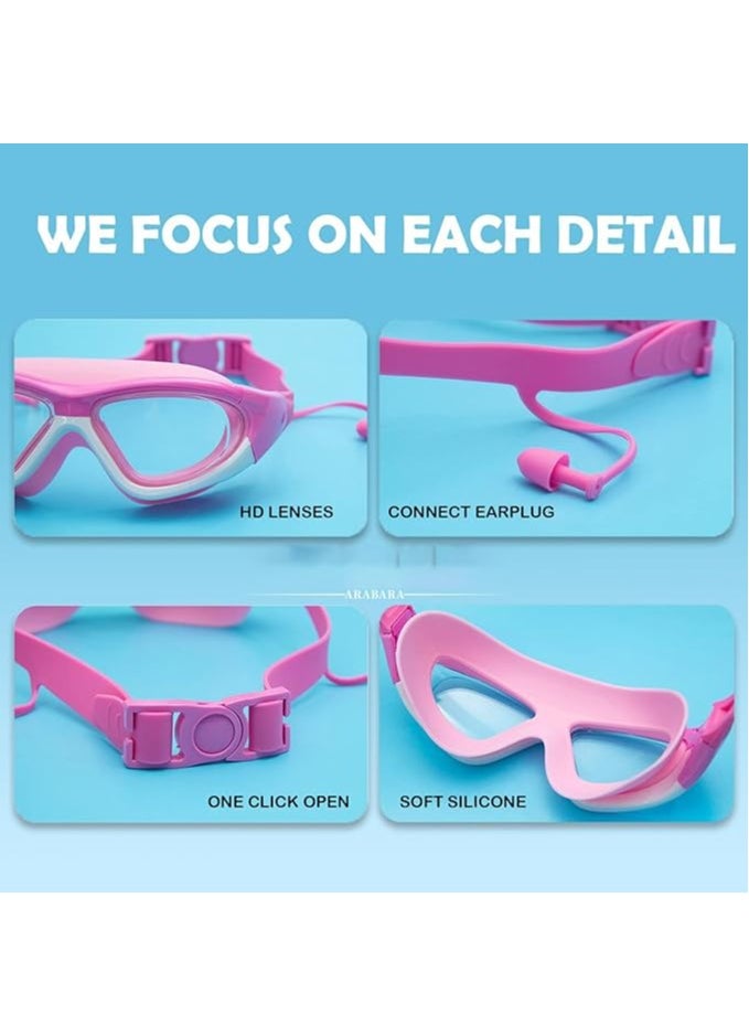 GUDOO - Kids Swim Goggles with Swimming Cap for Boys Girls Age 3-14 HD Swimming Goggle No Leaking and UV Protection with Nose Cover Connect Ear Plugs - Image 1