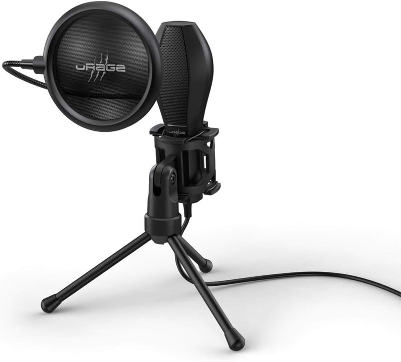 uRage Stream 400 Plus USB Condenser Gaming Microphone with Pop Filter and Tripod Stand - Professional Streaming Podcast Mic for PC/Mac/PS5 - Metal Construction with Adjustable Stand - Black - Image 1