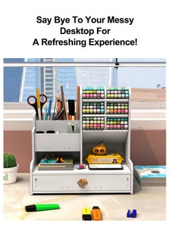 Kidle Office Stationery Box Pen Organizer with Drawer, DIY Pencil Holder Desk Tidy Office Stationery Desktop Organiser for Home, Office and School  - Image 2