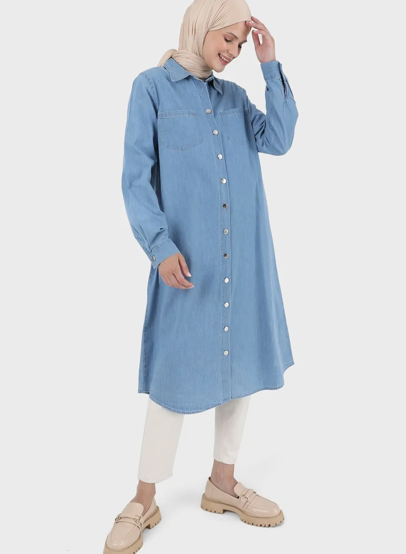 Benin by modanisa Polo Neck Button Down Shirt Dress