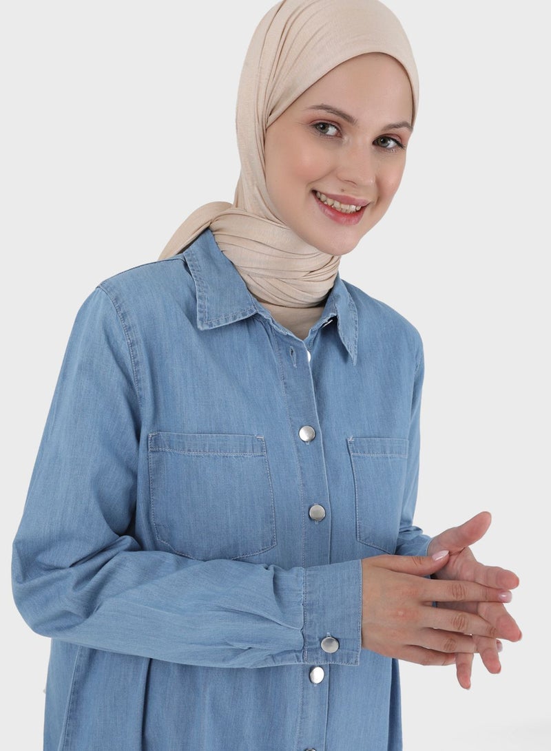 Benin by modanisa Polo Neck Button Down Shirt Dress - Image 3