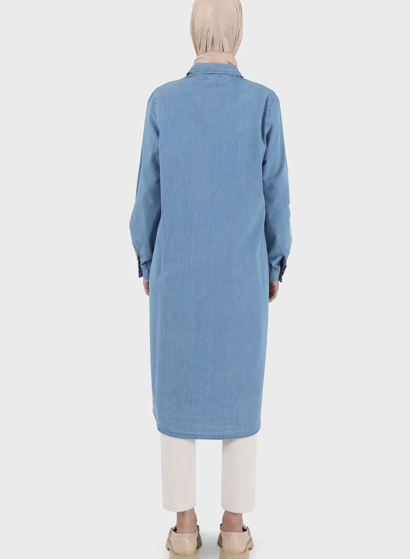 Benin by modanisa Polo Neck Button Down Shirt Dress