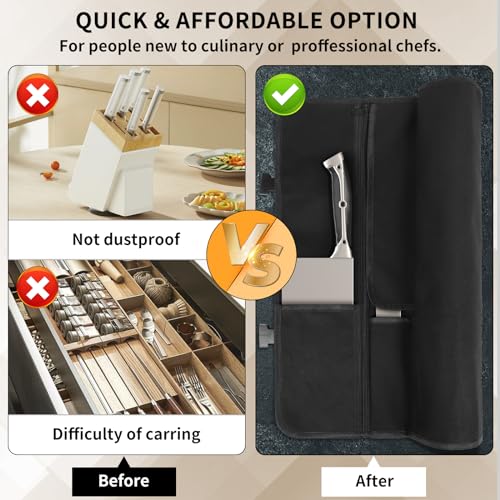 lelezone Upgraded Chef Knife Roll Bag, Waterproof Waxed Canvas Knife Case Holds Size Up to 18'', Portable Knife Holder with 11 Slots for Knives with Adjustable Strap, Gift for Beginner or Pro - Image 5