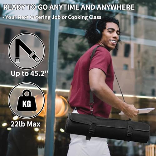 lelezone Upgraded Chef Knife Roll Bag, Waterproof Waxed Canvas Knife Case Holds Size Up to 18'', Portable Knife Holder with 11 Slots for Knives with Adjustable Strap, Gift for Beginner or Pro - Image 4