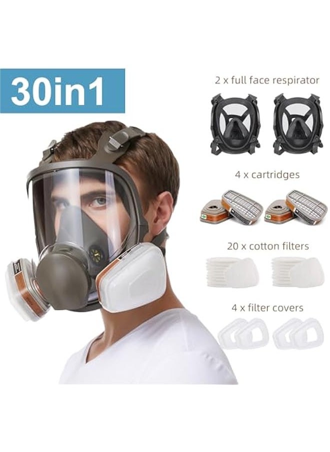 Generic - Full Face Respirator Mask, 30 in 1 6800 Reusable Gas Mask with Filters, Anti-fog, Organic Vapor Respirator, Ideal for Paint, Dust, Spraying, Chemicals, Epoxy Resin, Polishing, Cutting, Sanding - Image 1