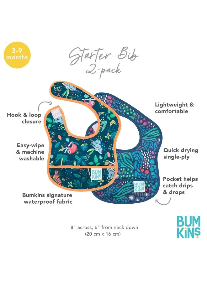 Bumkins Bibs, for Baby Girl or Boy, Infant 3-9 Months,Essential Must Have for Eating, Feeding, Baby Led Weaning, Mess Saving Waterproof Soft Fabric, Starter Bib 2-pk Jungle and Animal - Image 5