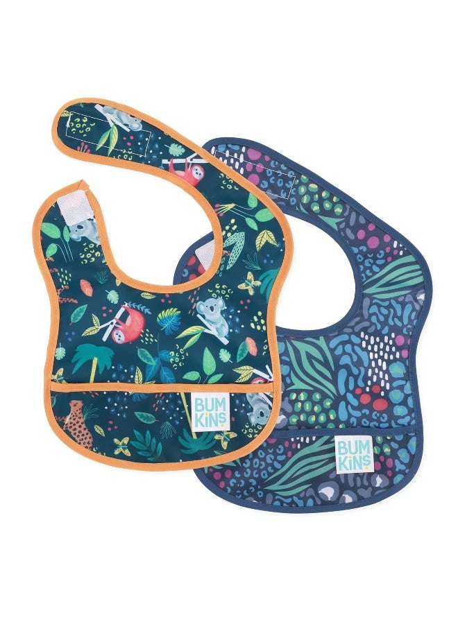 Bumkins Bibs, for Baby Girl or Boy, Infant 3-9 Months,Essential Must Have for Eating, Feeding, Baby Led Weaning, Mess Saving Waterproof Soft Fabric, Starter Bib 2-pk Jungle and Animal - Image 1
