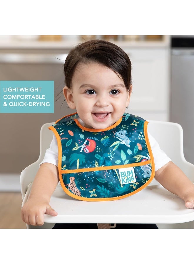 Bumkins Bibs, for Baby Girl or Boy, Infant 3-9 Months,Essential Must Have for Eating, Feeding, Baby Led Weaning, Mess Saving Waterproof Soft Fabric, Starter Bib 2-pk Jungle and Animal - Image 4
