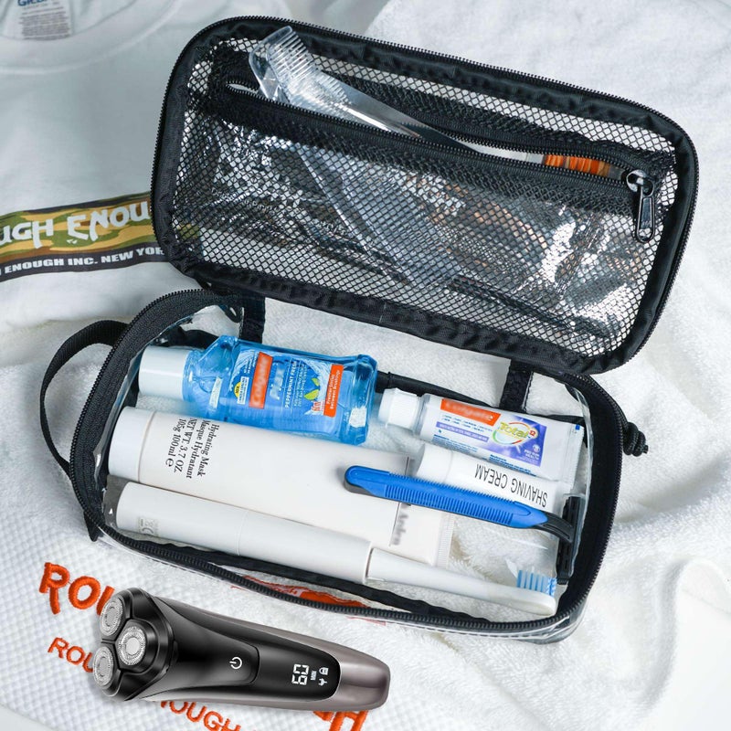 RE ROUGH ENOUGH حقيبة مستحضرات التجميل الشفافة المعتمدة من TSA، حقيبة صغيرة لفرشاة الأسنان، مجموعة أدوات الحلاقة، حقيبة تنظيم للنساء والرجال - Image 2
