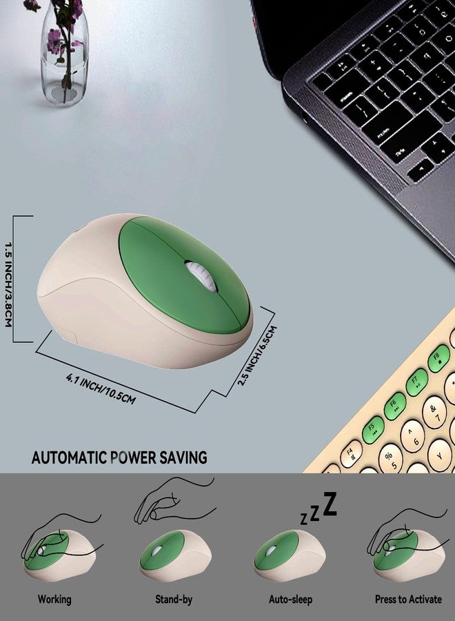 فد مجموعة لوحة مفاتيح وماوس لاسلكية من FD - لاسلكية بتردد 2.4 جيجاهرتز عبر منفذ USB، لوحة مفاتيح لاسلكية أنيقة بمفاتيح دائرية، هادئة ورفيعة، مناسبة لأجهزة الكمبيوتر المحمولة والمكتبية والتلفزيون وأجهزة ماك - ألوان أبيض حليبي وأخضر - Image 4