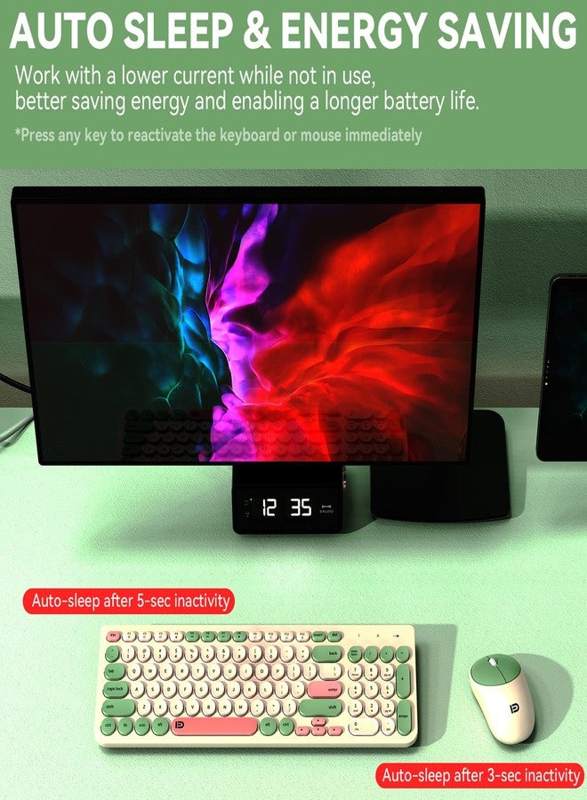 فد مجموعة لوحة مفاتيح وماوس لاسلكية من FD - لاسلكية بتردد 2.4 جيجاهرتز عبر منفذ USB، لوحة مفاتيح لاسلكية أنيقة بمفاتيح دائرية، هادئة ورفيعة، مناسبة لأجهزة الكمبيوتر المحمولة والمكتبية والتلفزيون وأجهزة ماك - ألوان أبيض حليبي وأخضر - Image 3