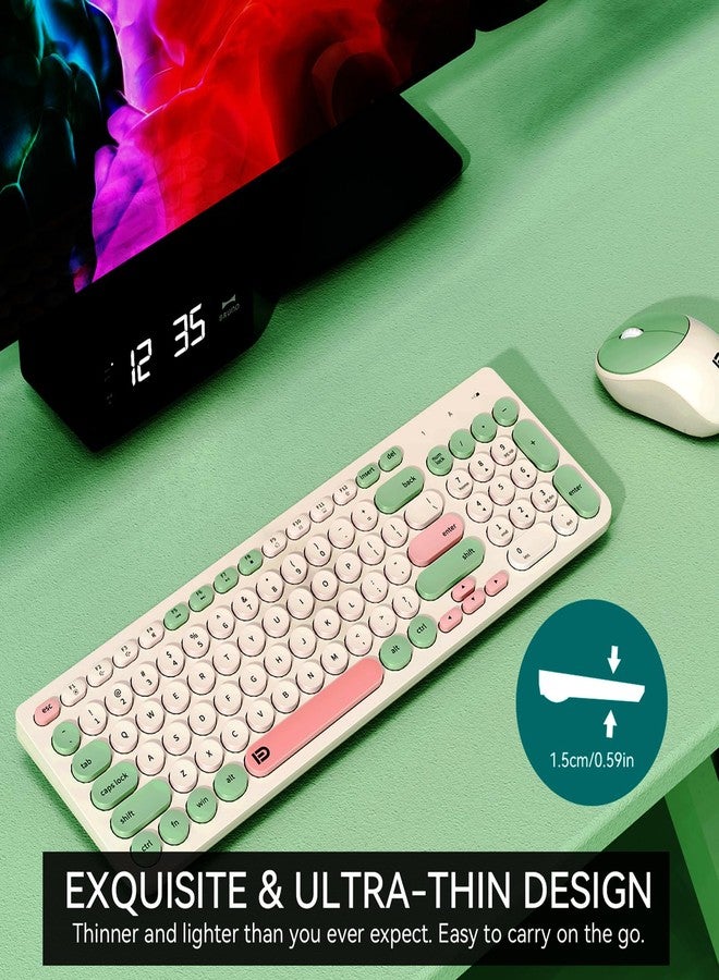 فد مجموعة لوحة مفاتيح وماوس لاسلكية من FD - لاسلكية بتردد 2.4 جيجاهرتز عبر منفذ USB، لوحة مفاتيح لاسلكية أنيقة بمفاتيح دائرية، هادئة ورفيعة، مناسبة لأجهزة الكمبيوتر المحمولة والمكتبية والتلفزيون وأجهزة ماك - ألوان أبيض حليبي وأخضر - Image 5