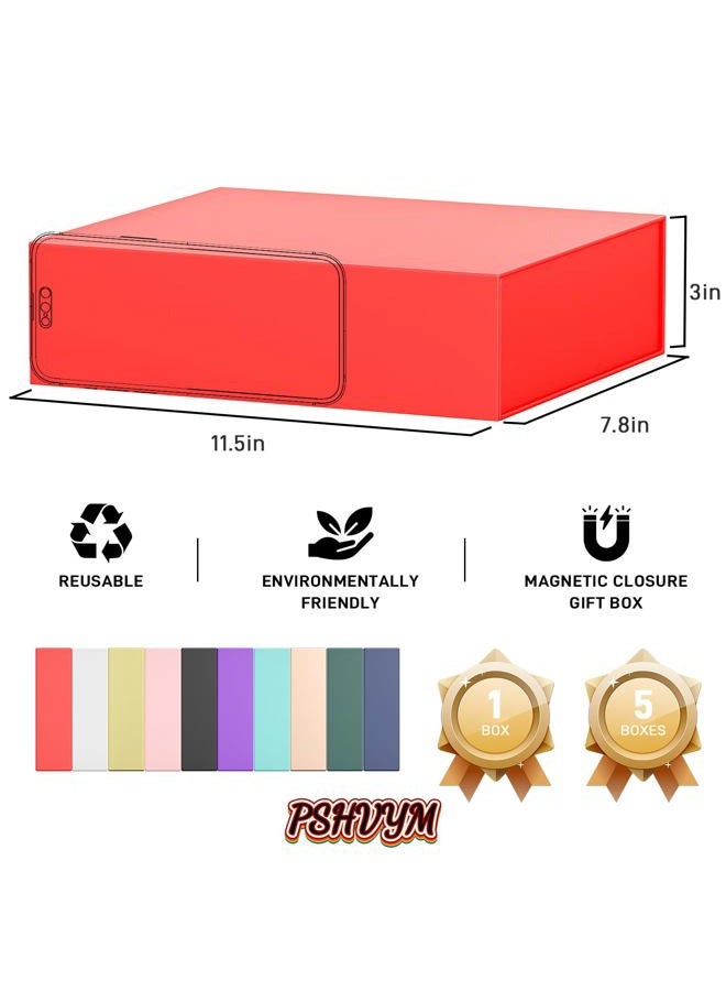 PSHVYM Gift Boxes with Lids, 11.5x7.8x3 In Red Gift Box for Presents Magnetic Closure for T-Shirts, Gloves, Scarves, Books, Baby Clothes, Robes Clothing Gift Wrap, Contains Card, Ribbon - Image 2