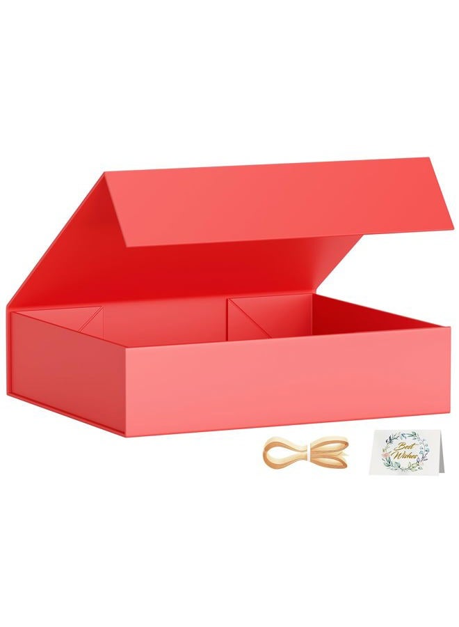 PSHVYM Gift Boxes with Lids, 11.5x7.8x3 In Red Gift Box for Presents Magnetic Closure for T-Shirts, Gloves, Scarves, Books, Baby Clothes, Robes Clothing Gift Wrap, Contains Card, Ribbon - Image 1