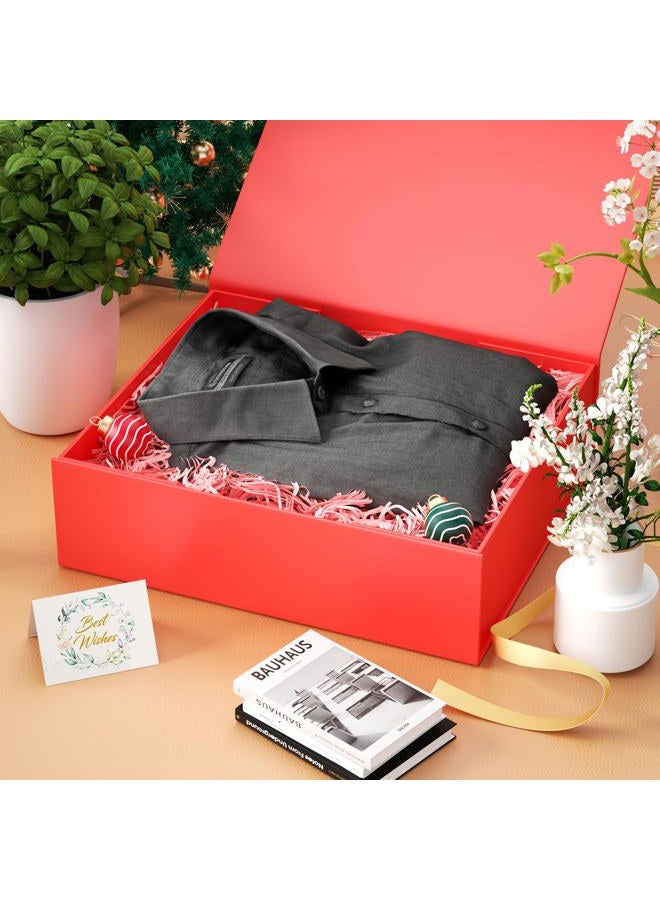 PSHVYM Gift Boxes with Lids, 11.5x7.8x3 In Red Gift Box for Presents Magnetic Closure for T-Shirts, Gloves, Scarves, Books, Baby Clothes, Robes Clothing Gift Wrap, Contains Card, Ribbon - Image 5