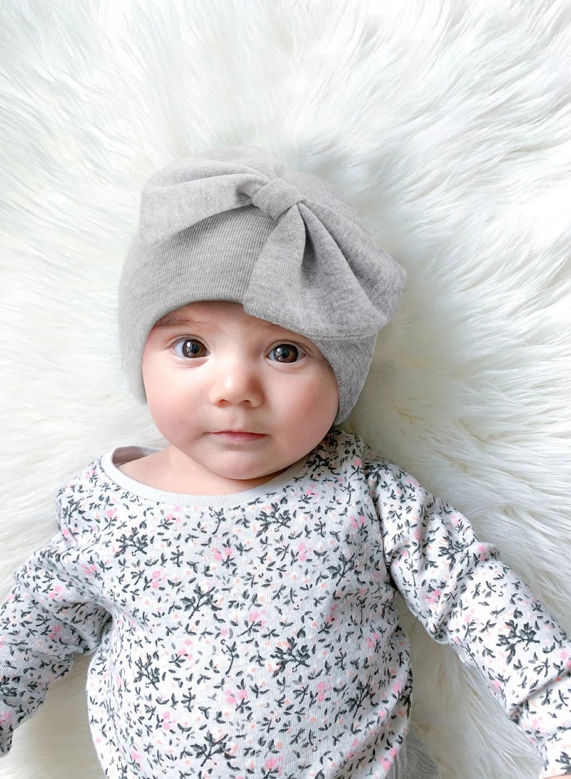 Newborn Bowtie Pullover Hat Grey  - Image 1