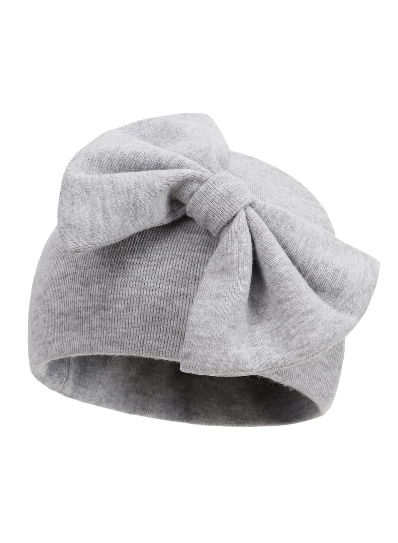 Newborn Bowtie Pullover Hat Grey  - Image 2