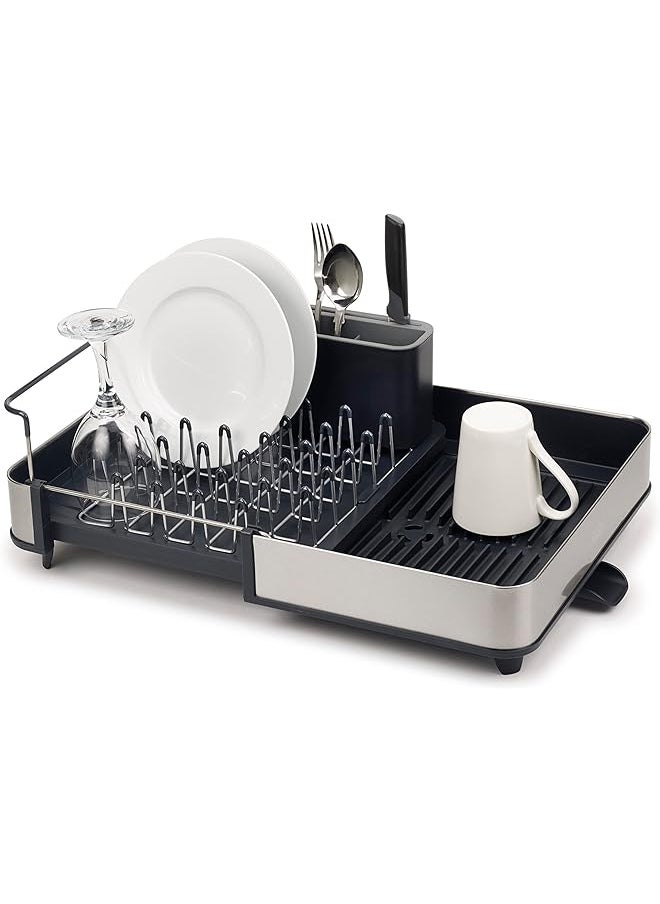 Joseph Joseph - Stainless Steel Extendable Dual Part Dish Rack Non Scratch And Movable Cutlery Drainer And Drainage Spout One Size Gray - Image 1