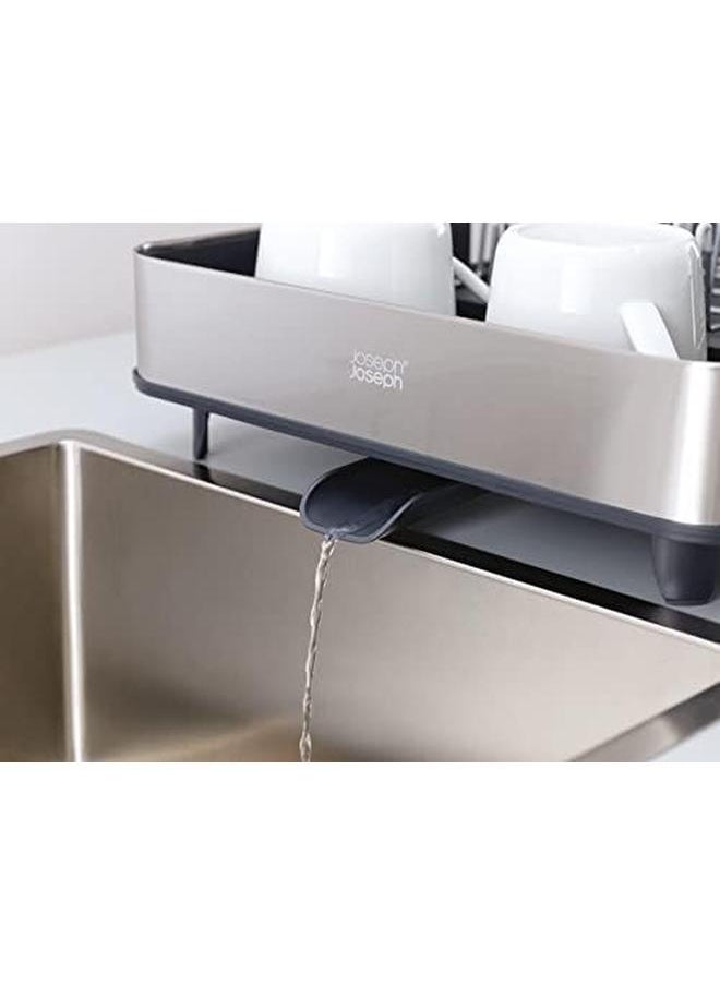Joseph Joseph - Stainless Steel Extendable Dual Part Dish Rack Non Scratch And Movable Cutlery Drainer And Drainage Spout One Size Gray - Image 1