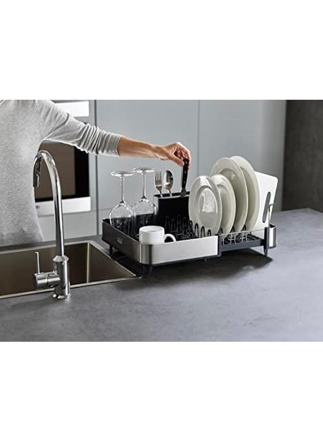 Joseph Joseph - Stainless Steel Extendable Dual Part Dish Rack Non Scratch And Movable Cutlery Drainer And Drainage Spout One Size Gray - Image 1