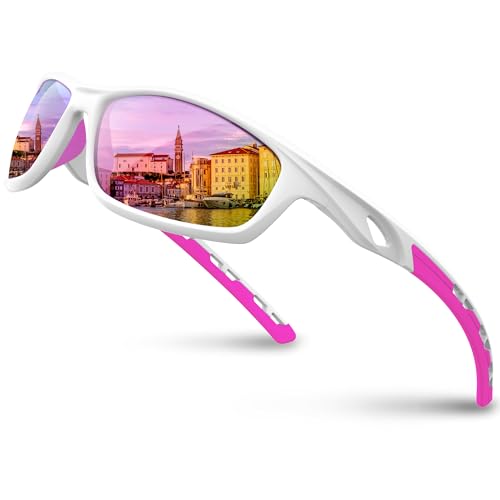 RIVBOS Womens Sunglasses Polarized TR90 Unbreakable Frame Sports Driving Fishing Cycling RB833-White&Pink - Image 1