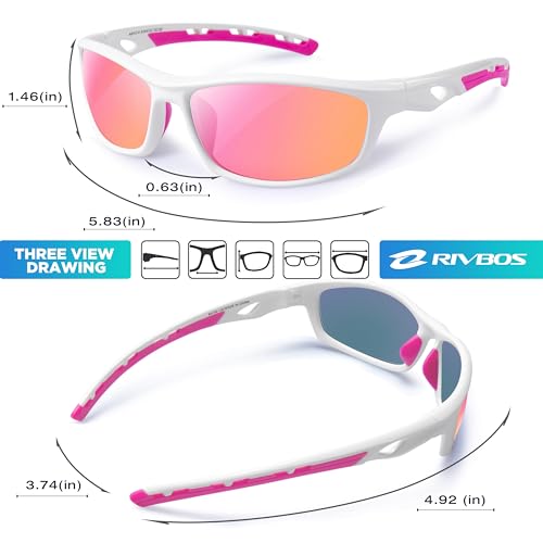 RIVBOS Womens Sunglasses Polarized TR90 Unbreakable Frame Sports Driving Fishing Cycling RB833-White&Pink - Image 3