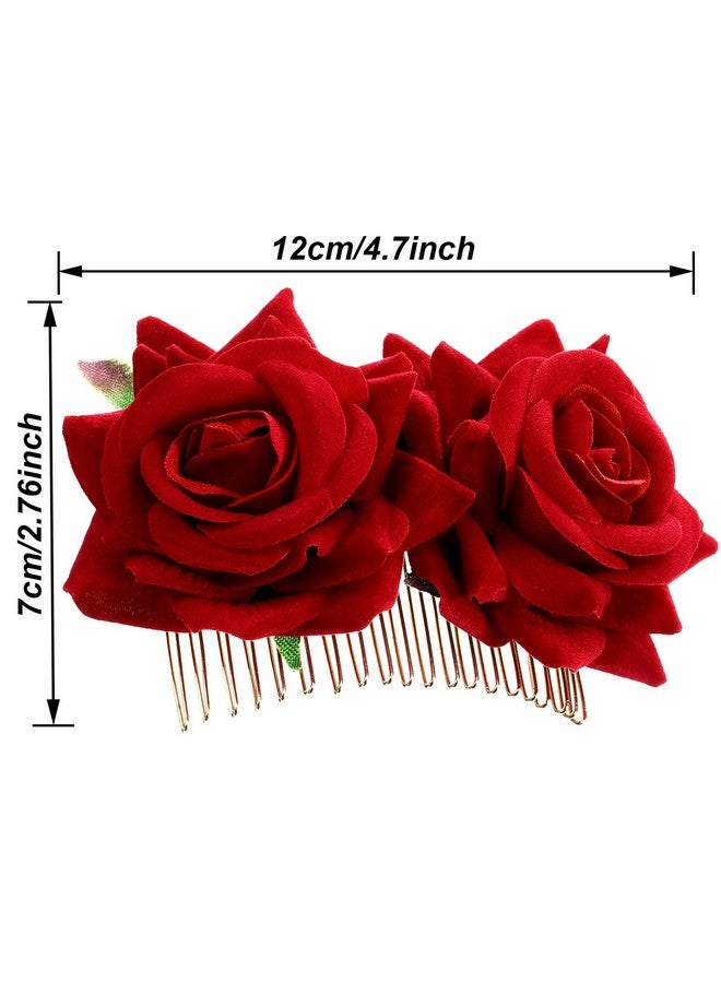 Bememo 2 Pack Rose Flower Hair Clip Women Wedding Hair Accessories Flamenco Dancer (Red). - Image 5