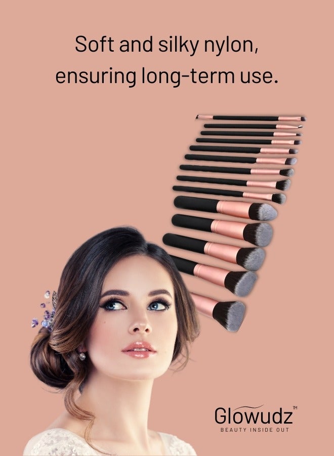 Glowudz 14 Pcs Rose Gold Soft Face Makeup Brush Foundation Eye Shadow Concealer Blush Brush Set  - Image 4