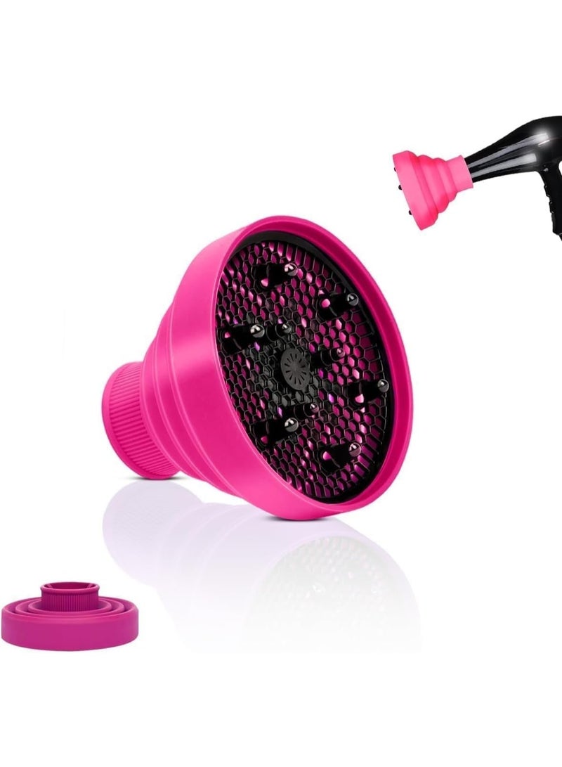 Hair Diffuser, Silicone Folding Hair dryer Diffuser, Attachment Universal Fit Hair Dryer for Curly or Wavy Styling Volume, Quick Dry No Frizz, Adjustable Diameter (Pink) - Image 1