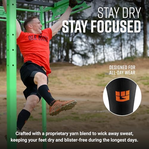 MudGear Compression Socks for Trail Running, Recovery, Travel, and Outdoor Adventures – Graduated, Durable, Sweat-Resistant, Boot Height, Large, Black/Orange - Image 5