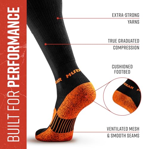MudGear Compression Socks for Trail Running, Recovery, Travel, and Outdoor Adventures – Graduated, Durable, Sweat-Resistant, Boot Height, Large, Black/Orange - Image 4