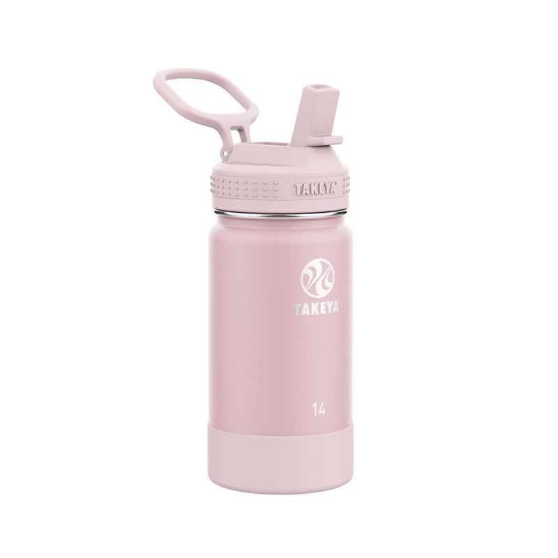 Takeya Actives Kids 14 oz Vacuum Insulated Stainless Steel Water Bottle with Straw Lid, Blush - Image 1