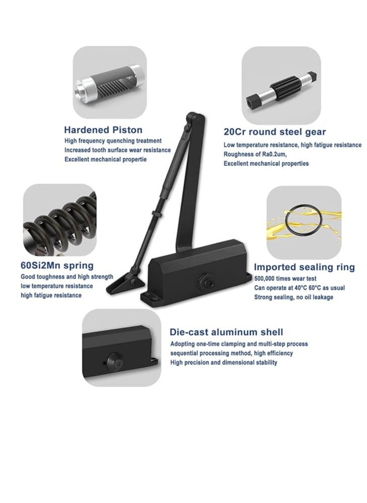 Zara Automatic Door Closer, Hydraulic Door Closers with Easy Installation, Black Concealed Door Closer, Heavy Duty Auto Closer with Aluminum Alloy Material Suitable for Door Weight 80-90 KG  - Image 3